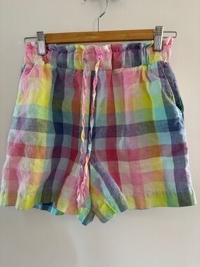 Y.A.S. Cotton tie waist rainbow plaid shorts size XS